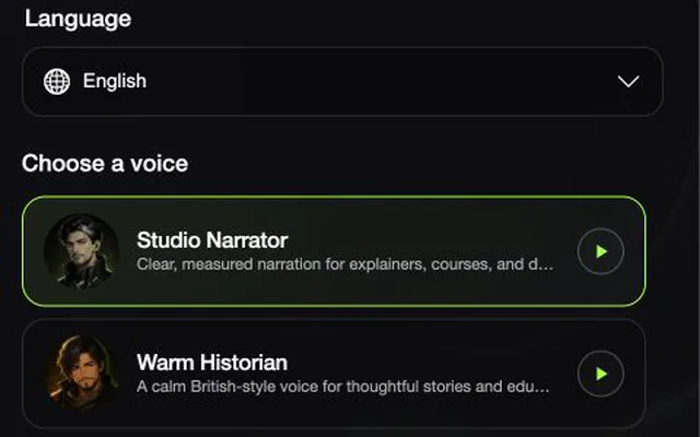VoiceLala language selector and AI voice choices